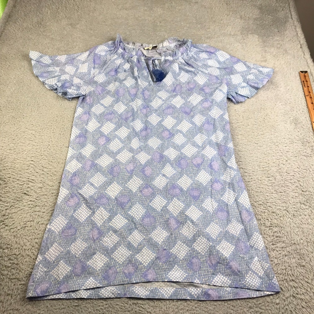 Tuckernuck Dress Womens M Mermaid Sea Glass Flutter Sleeve Tassel Tie Neck